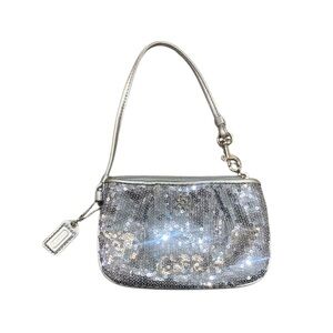 Coach Silver Sequin Wristlet Handbag
